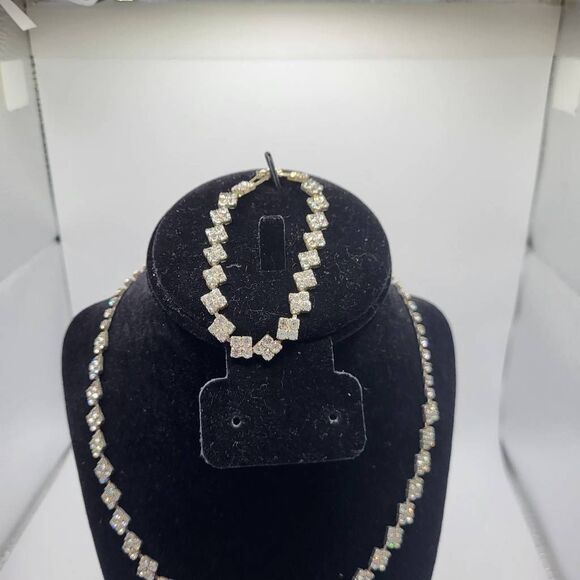 Vintage 50s Hollywood Glam Demi Parure Pave Set Crystal Bracelet and Necklace in - Picture 2 of 6